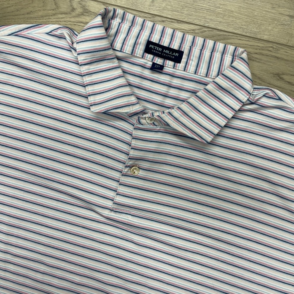 Peter Millar Polo Shirt Mens XXL Multi Color Striped Crown Crafted Preppy Golf